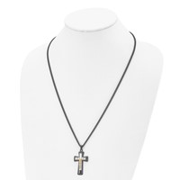 Chisel Stainless Steel Polished Black IP-plated, Gold-plated and Silver-Plated Brass Crucifix on a Curb Chain Necklace, 24" view 4