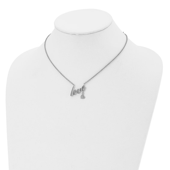 Stainless Steel Polished and Textured LOVE 16.5in w/4in ext Necklace