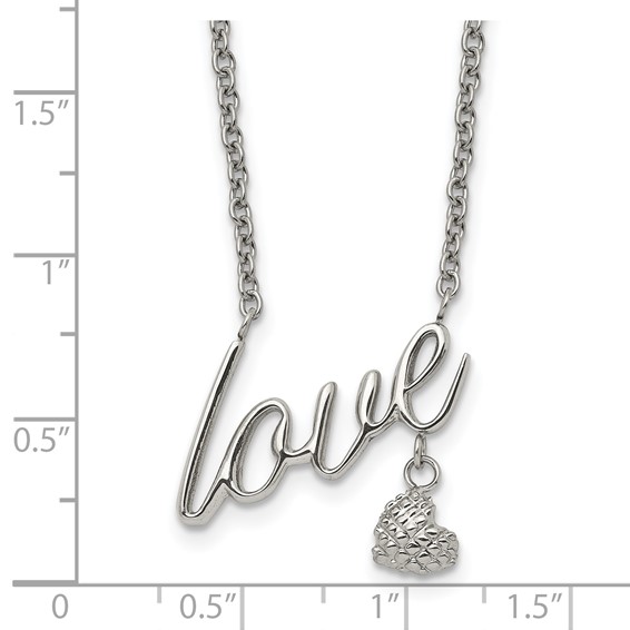 Stainless Steel Polished and Textured LOVE 16.5in w/4in ext Necklace