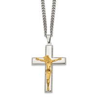 Chisel Stainless Steel Polished Yellow IP-plated Crucifix Pendant on a Curb Chain Necklace, 24" view 3