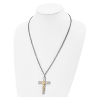 Chisel Stainless Steel Polished Yellow IP-plated Crucifix Pendant on a Curb Chain Necklace, 24" view 4