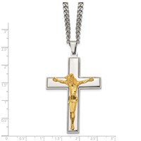 Chisel Stainless Steel Polished Yellow IP-plated Crucifix Pendant on a Curb Chain Necklace, 24" view 5