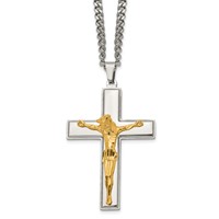 Chisel Stainless Steel Polished Yellow IP-plated Crucifix Pendant on a Curb Chain Necklace, 24" view 1