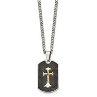 Chisel Stainless Steel Polished Necklace with Sterling Silver and Carbon Fiber Inlay Yellow IP-plated Cross on a Curb Chain, 24" view 3