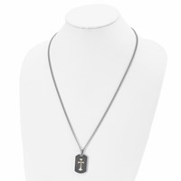 Chisel Stainless Steel Polished Necklace with Sterling Silver and Carbon Fiber Inlay Yellow IP-plated Cross on a Curb Chain, 24" view 4