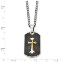 Chisel Stainless Steel Polished Necklace with Sterling Silver and Carbon Fiber Inlay Yellow IP-plated Cross on a Curb Chain, 24" view 5