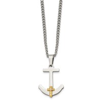 Chisel Stainless Steel Polished Necklace with 14K Gold and.02 Carat Diamond Anchor Mariner Cross Pendant on a Curb Chain, 24" view 3