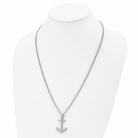 Chisel Stainless Steel Polished Necklace with 14K Gold and.02 Carat Diamond Anchor Mariner Cross Pendant on a Curb Chain, 24" view 4