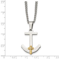 Chisel Stainless Steel Polished Necklace with 14K Gold and.02 Carat Diamond Anchor Mariner Cross Pendant on a Curb Chain, 24" view 5