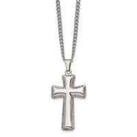 Chisel Stainless Steel Polished Pillow Cross Pendnat on a Curb Chain Necklace, 24" view 3