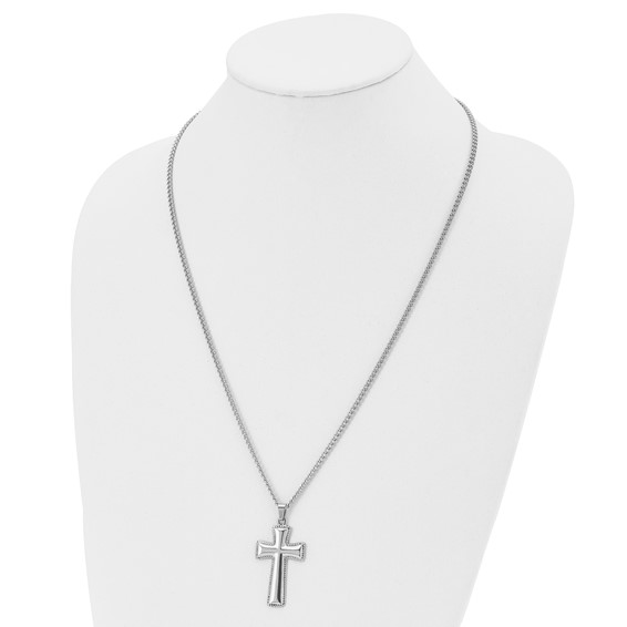 Chisel Stainless Steel Polished Pillow Cross Pendnat on a 24 inch Curb Chain Necklace