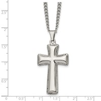 Chisel Stainless Steel Polished Pillow Cross Pendnat on a Curb Chain Necklace, 24" view 5