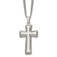 Chisel Stainless Steel Polished Pillow Cross Pendnat on a Curb Chain Necklace, 24" view 1