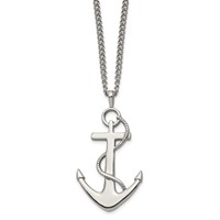 Chisel Stainless Steel Polished Anchor Pendant on a Curb Chain Necklace, 24" view 3