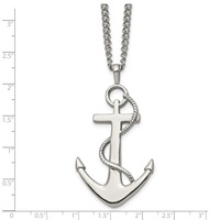 Chisel Stainless Steel Polished Anchor Pendant on a Curb Chain Necklace, 24" view 5