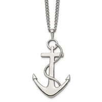 Chisel Stainless Steel Polished Anchor Pendant on a Curb Chain Necklace, 24" view 1