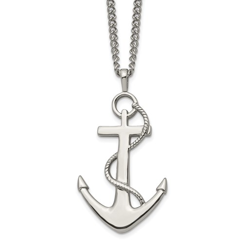 Chisel Stainless Steel Polished Anchor Pendant on a Curb Chain Necklace, 24"
