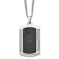 Chisel Stainless Steel Brushed and Polished Black IP-plated Dog Tag on a Curb Chain Necklace, 24" view 1