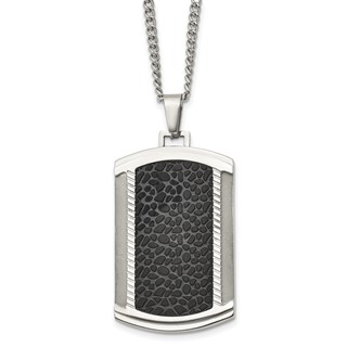 Chisel Stainless Steel Brushed and Polished Black IP-plated Dog Tag on a 24 inch Curb Chain Necklace