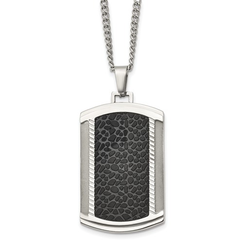 Chisel Stainless Steel Brushed and Polished Black IP-plated Dog Tag on a Curb Chain Necklace, 24"