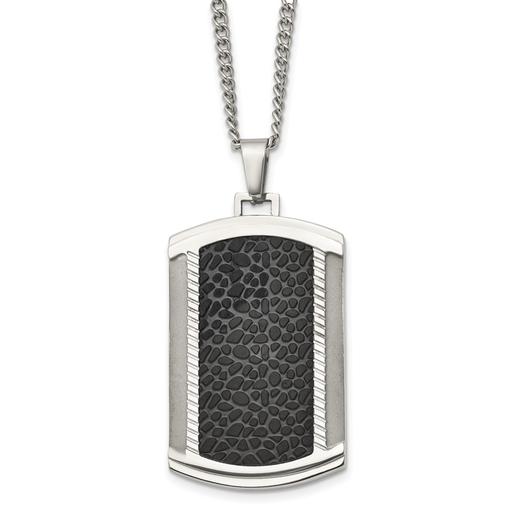 Stainless Steel Brushed and Polished Black IP-plated Dog Tag Necklace