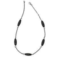 Stainless Steel Polished Black Agate Necklace view 2