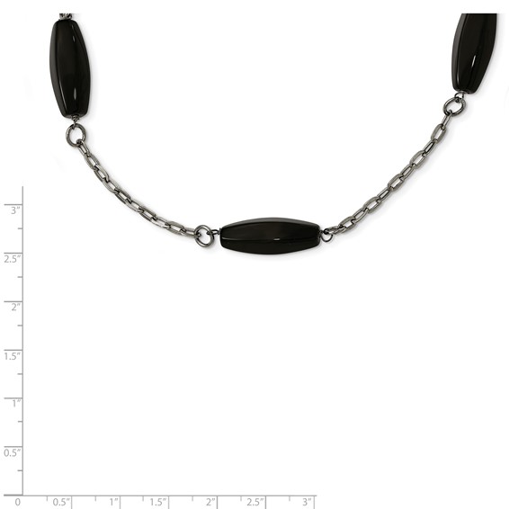 Stainless Steel Polished Black Agate Necklace