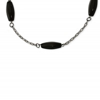 Stainless Steel Polished Black Agate Necklace view 1