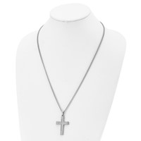 Chisel Stainless Steel Polished Necklace with CZ Cross Pendant on a Cable Chain, 24" view 4