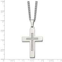 Chisel Stainless Steel Polished Necklace with CZ Cross Pendant on a Cable Chain, 24" view 5