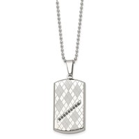 Stainless Steel Polished & Textured Necklace with Black CZ Dog Tag, 22" view 3