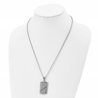 Stainless Steel Polished & Textured Necklace with Black CZ Dog Tag, 22" view 4