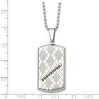 Stainless Steel Polished & Textured Necklace with Black CZ Dog Tag, 22" view 5