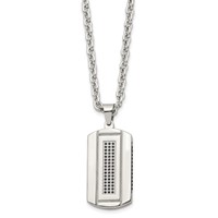 Chisel Stainless Steel Brushed and Polished Black IP-plated Necklace with Black CZ Dog Tag on a Cable Chain, 24" view 2