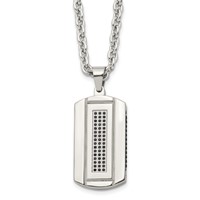 Chisel Stainless Steel Brushed and Polished Black IP-plated Necklace with Black CZ Dog Tag on a Cable Chain, 24" view 1