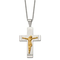 Chisel Stainless Steel Brushed and Polished Yellow IP-plated Crucifix Pendant on a Curb Chain Necklace, 20" view 3