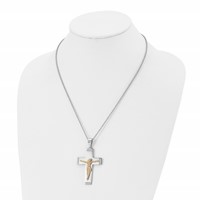 Chisel Stainless Steel Brushed and Polished Yellow IP-plated Crucifix Pendant on a Curb Chain Necklace, 20" view 4