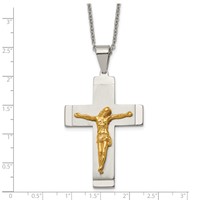 Chisel Stainless Steel Brushed and Polished Yellow IP-plated Crucifix Pendant on a Curb Chain Necklace, 20" view 5