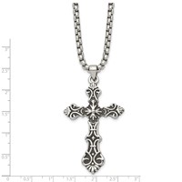 Stainless Steel Antiqued Polished and Textured Cross Necklace, 24" view 3