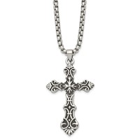 Stainless Steel Antiqued Polished and Textured Cross Necklace, 24" view 1