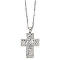 Stainless Steel Polished Necklace with Crystal Cross, 24" view 3