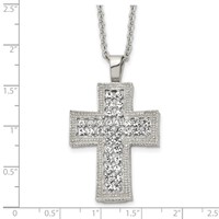 Stainless Steel Polished Necklace with Crystal Cross, 24" view 5
