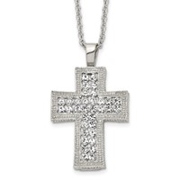 Stainless Steel Polished Necklace with Crystal Cross, 24" view 1