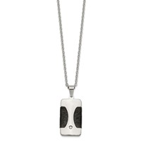 Stainless Steel Polished Necklace with CZ & Leather Reversible Inlay, 22" view 3