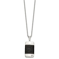Stainless Steel Polished Necklace with CZ & Leather Reversible Inlay, 22" view 4