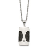 Stainless Steel Polished Necklace with CZ & Leather Reversible Inlay, 22" view 1