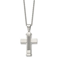 Stainless Steel Brushed and Polished Necklace with Black CZ Cross, 24" view 3