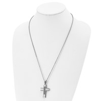 Stainless Steel Brushed and Polished Necklace with Black CZ Cross, 24" view 4