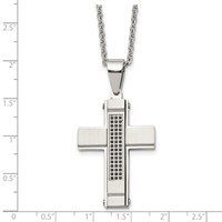 Stainless Steel Brushed and Polished Necklace with Black CZ Cross, 24" view 5