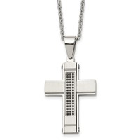 Stainless Steel Brushed and Polished Necklace with Black CZ Cross, 24" view 1